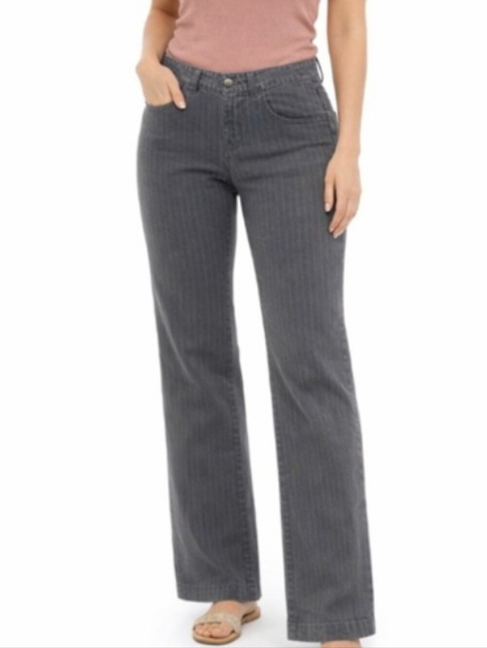 "Lee" Comfort Waistband Size 4P Dark Gray &  Light Grey Pinstripe Pants